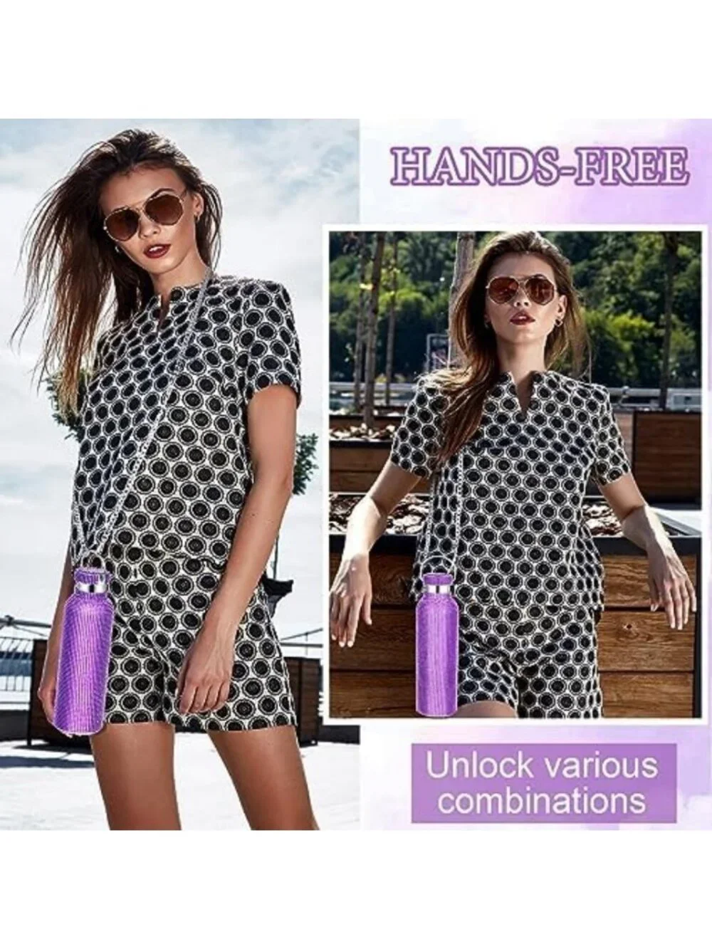 3 Pcs Purple Rhinestone Insulated Stainless Steel Tumbler Set - Stylish